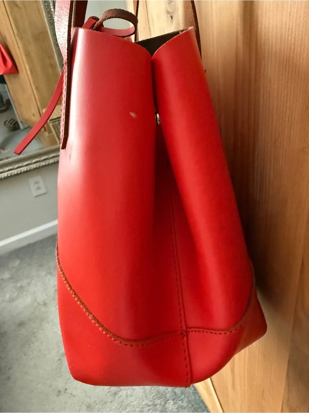 J. Crew Orange Leather Tote with Drawstring